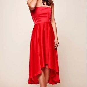 Strapless a-line red midi dress